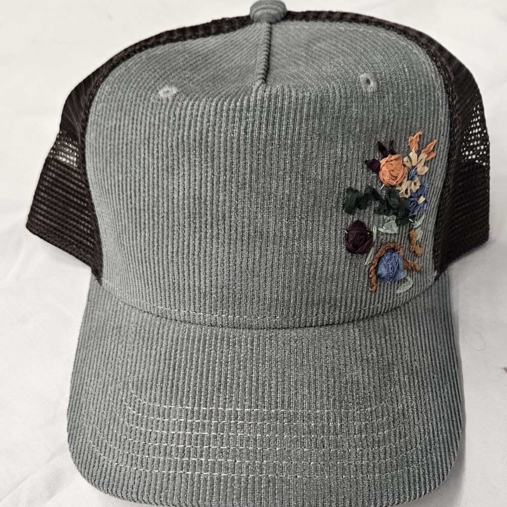Legacy Sage and Brown Cap with Floral Ribbo Embroidery